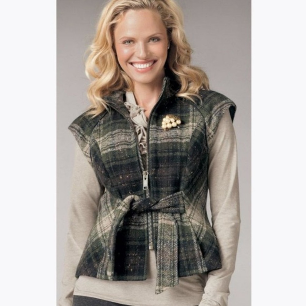 CAbi Style #611 All Tied Up Plaid Wool Blend Vest